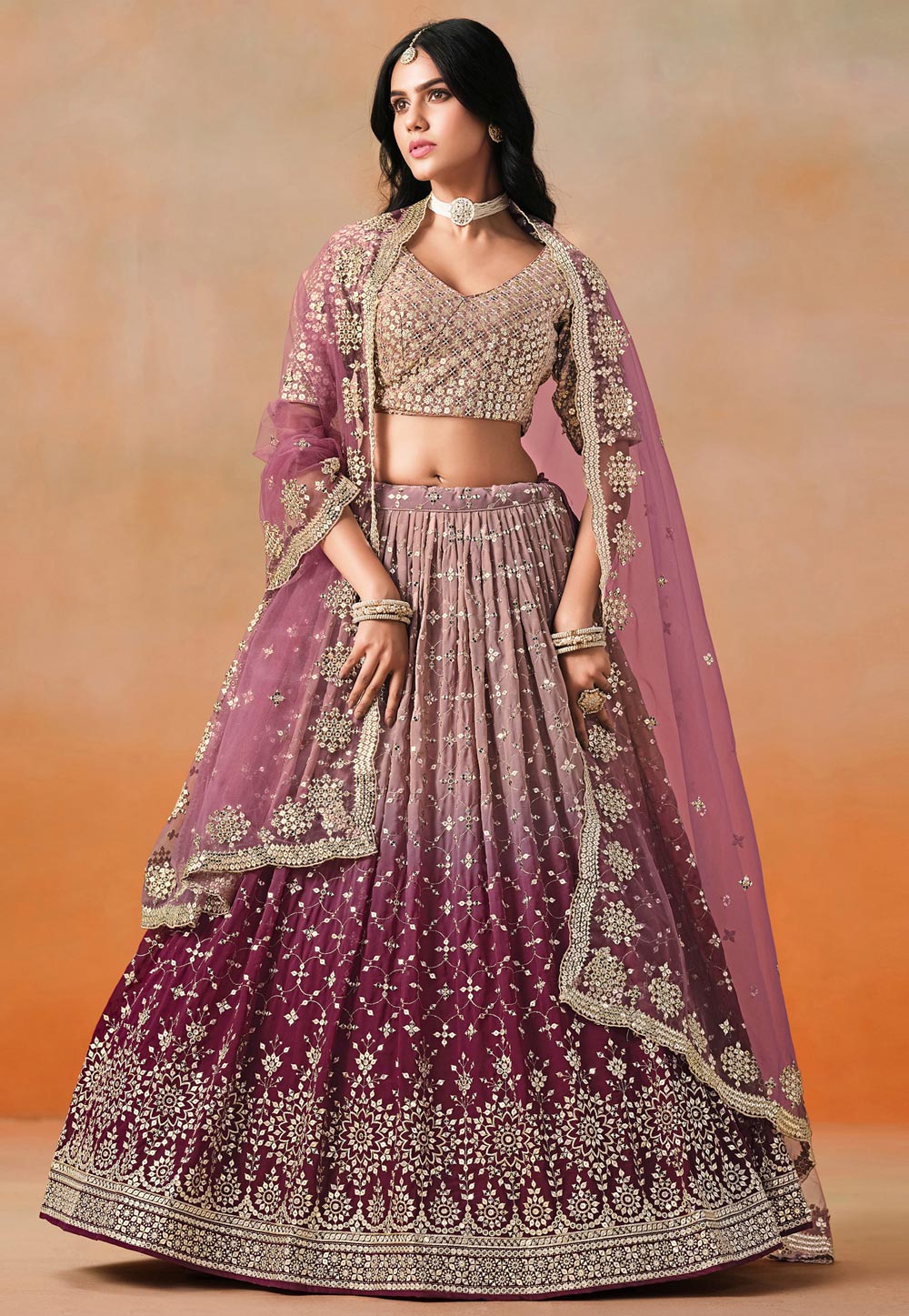 Wine Georgette Circular Lehenga Choli 311641