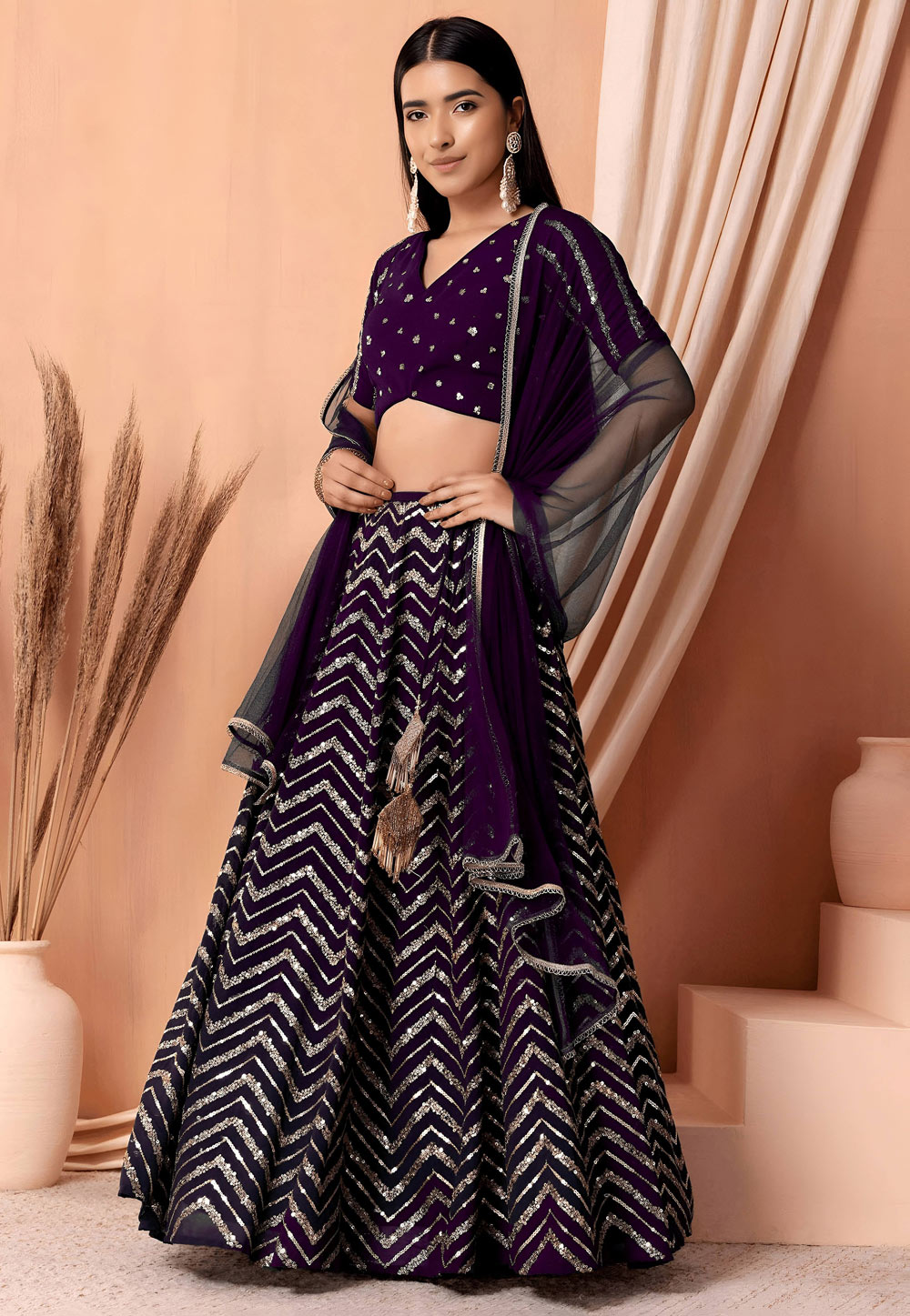 Wine Georgette Circular Lehenga Choli 328142
