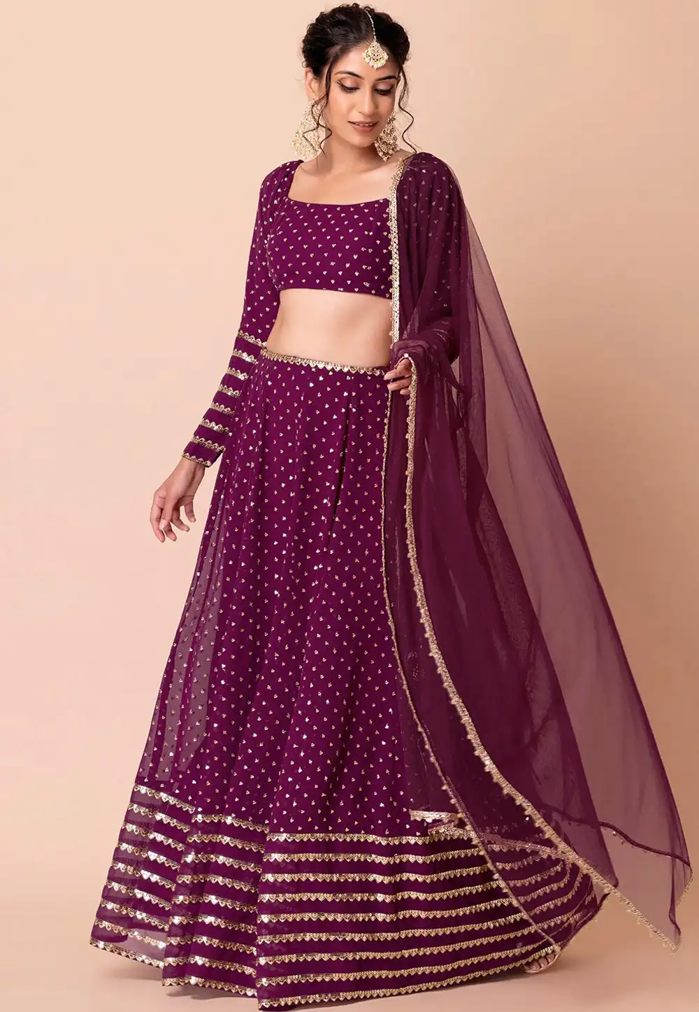 Wine Georgette Lehenga Choli 309186