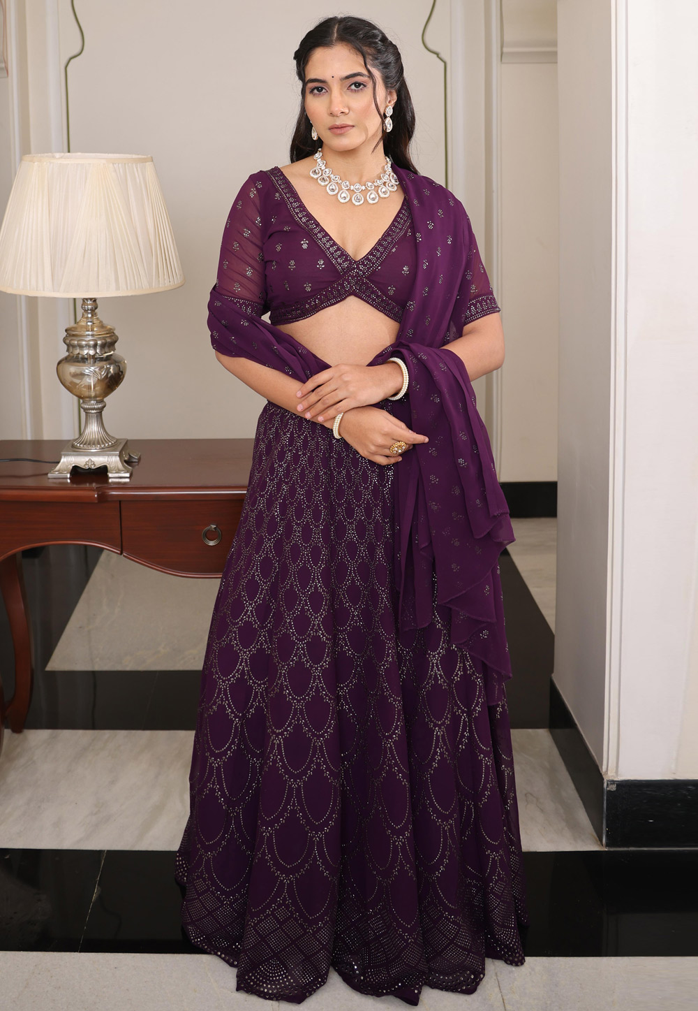 Wine Georgette Lehenga Choli 311267