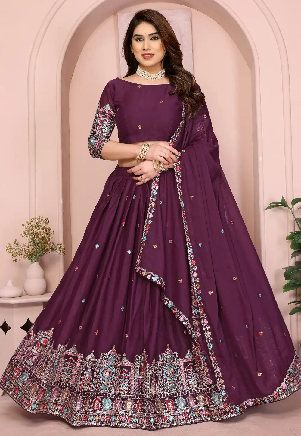 Wine Georgette Lehenga Choli 314907