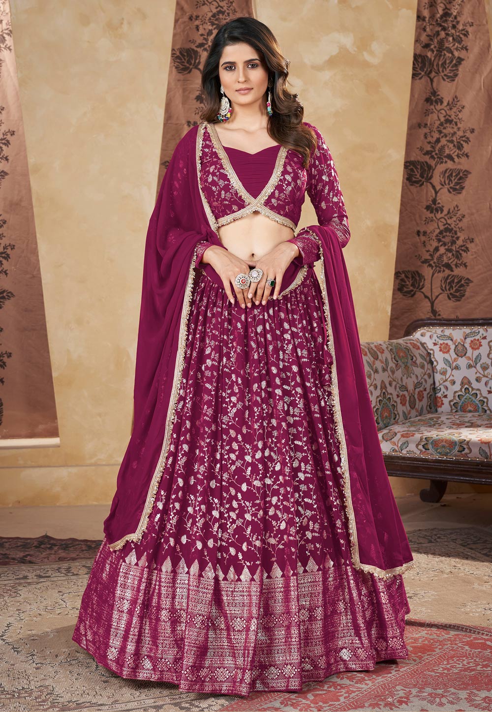 Wine Georgette Lehenga Choli 285662