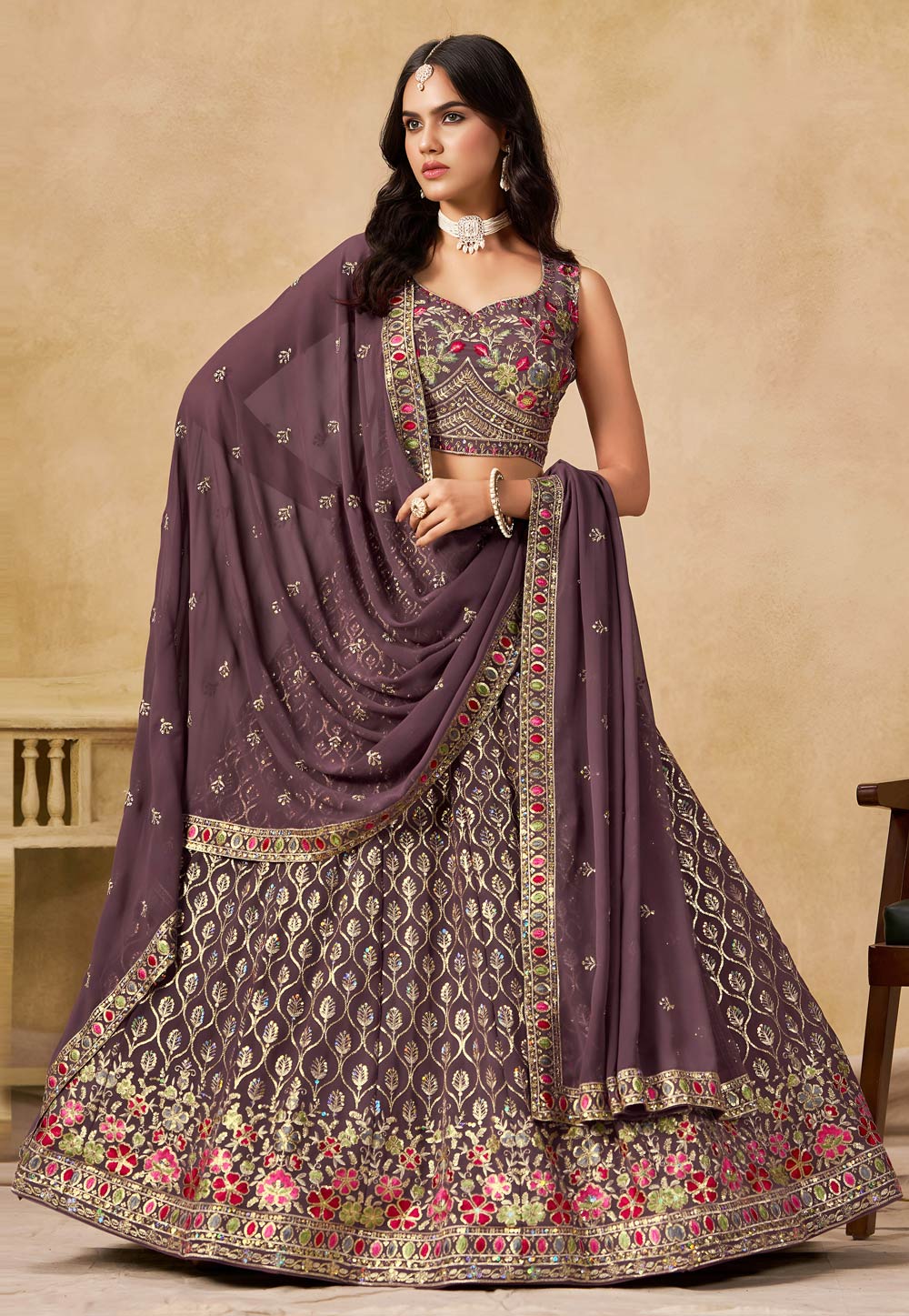 Wine Georgette Lehenga Choli 320377