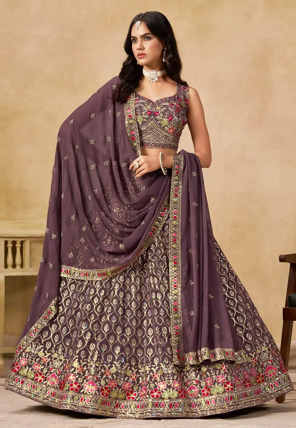 Wine Georgette Lehenga Choli 320377