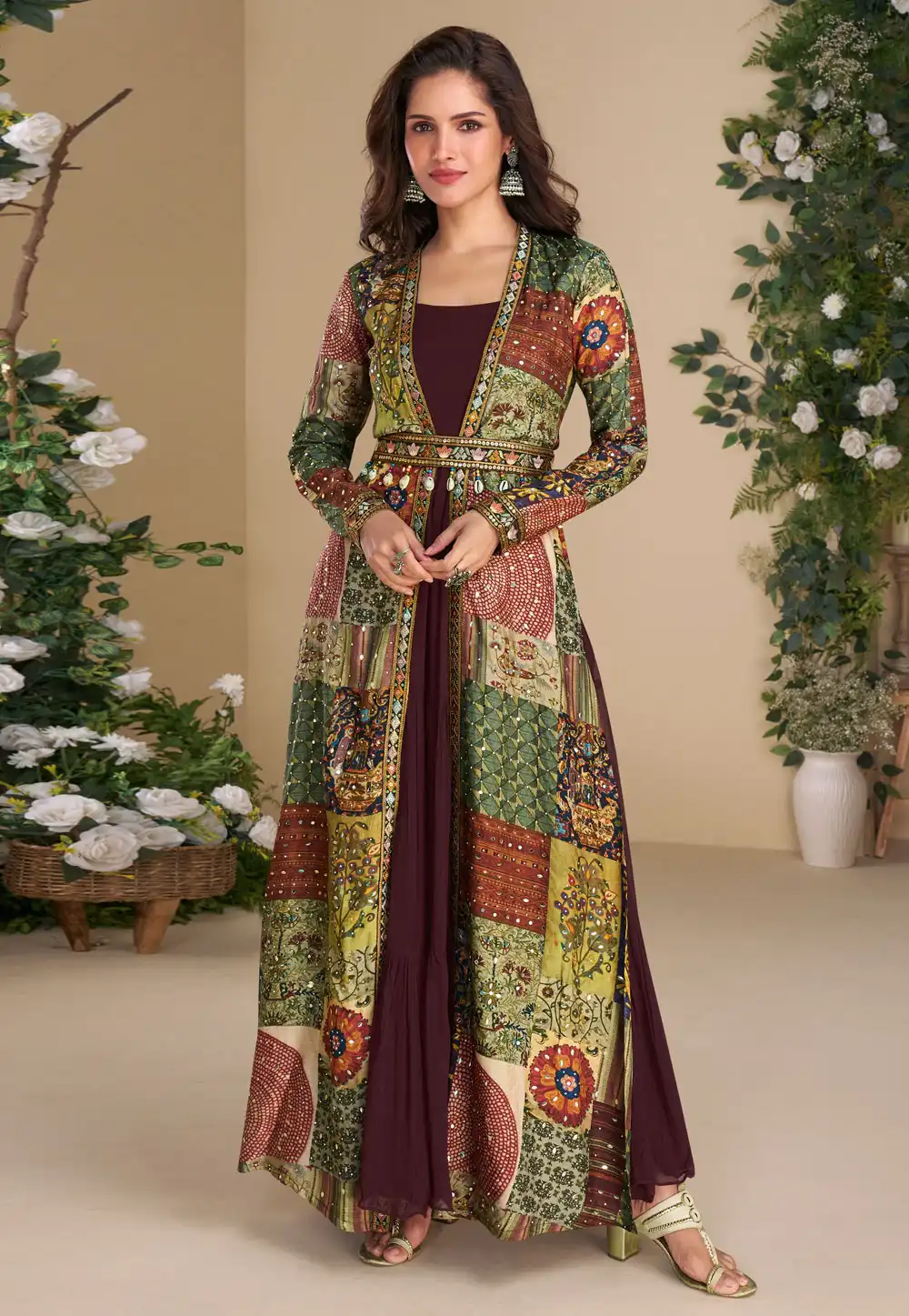 Wine Georgette Long Anarkali Suit 313869