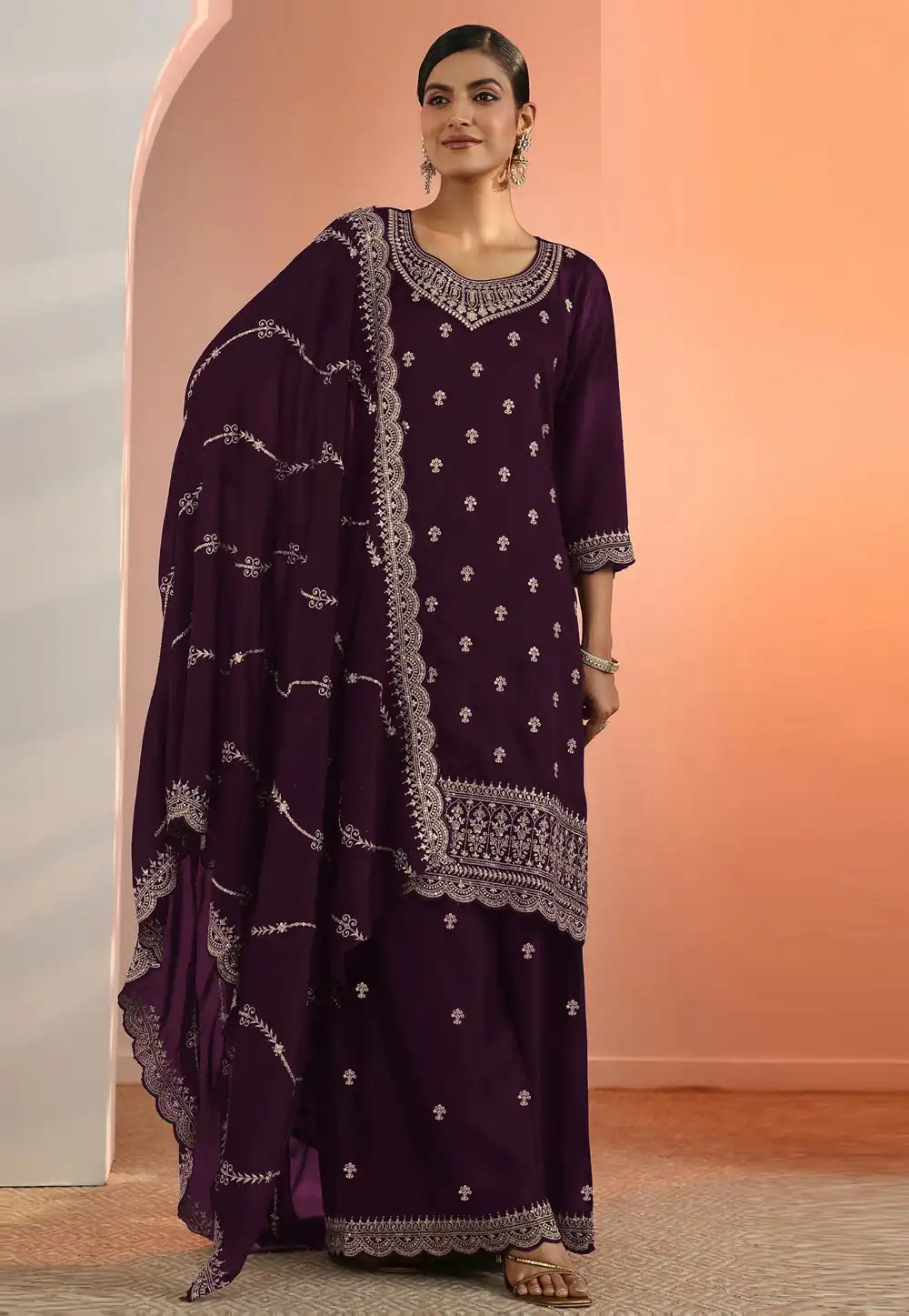 Wine Georgette Palazzo Suit 327404