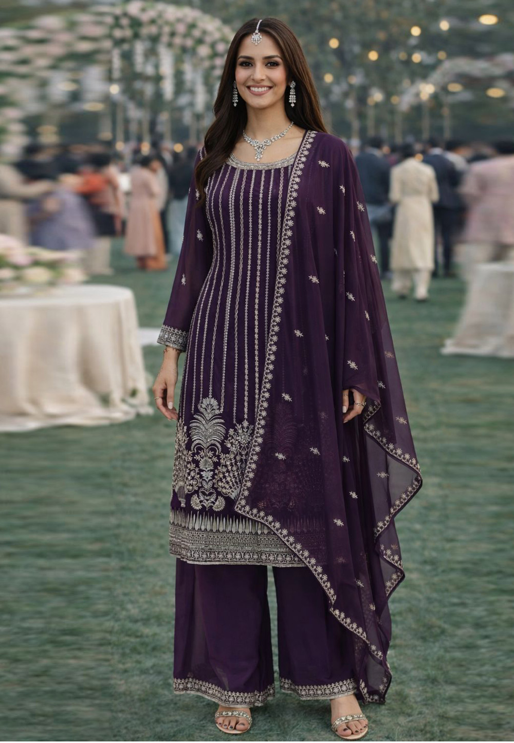 Wine Georgette Palazzo Suit 327355