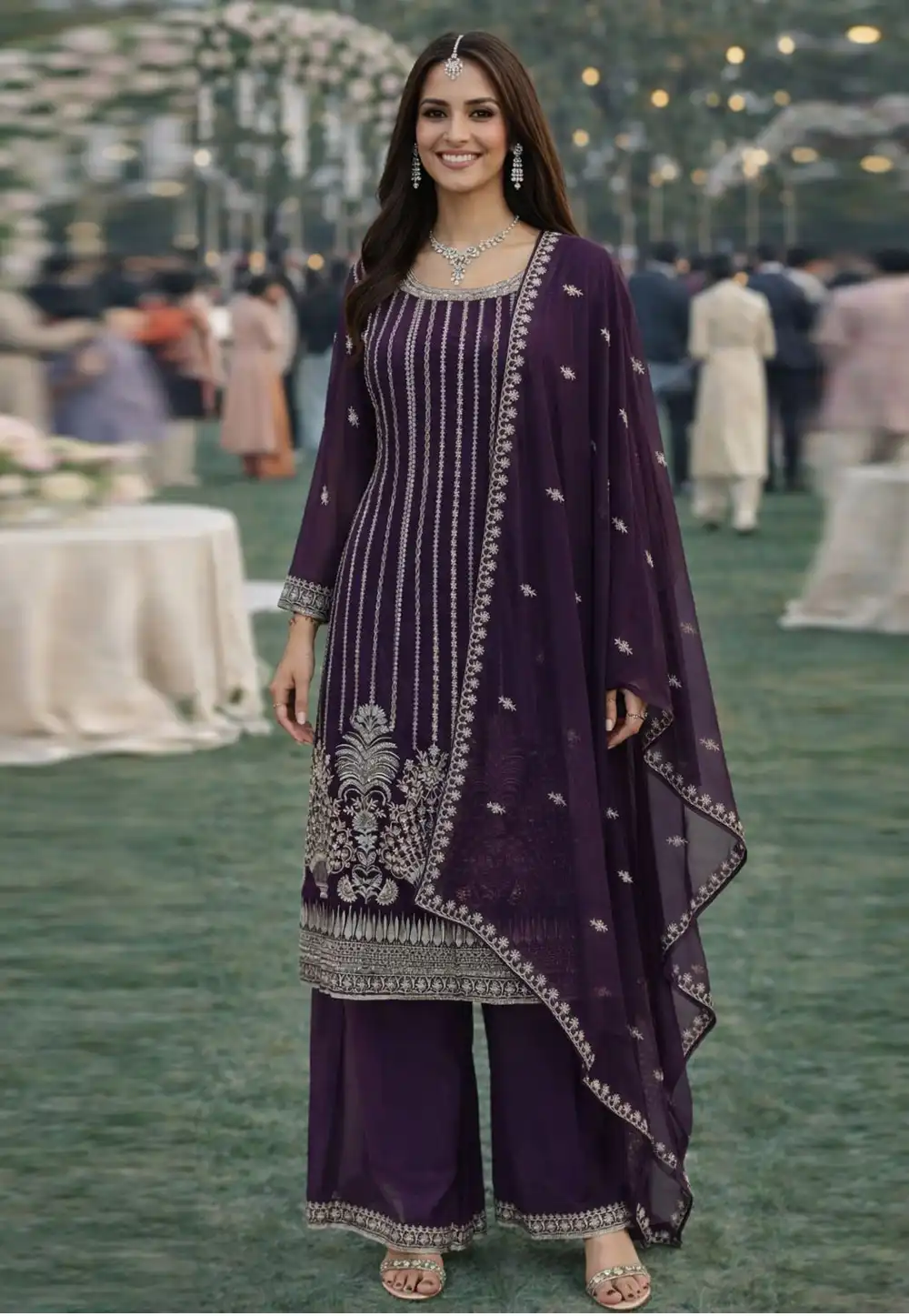 Wine Georgette Palazzo Suit 327355