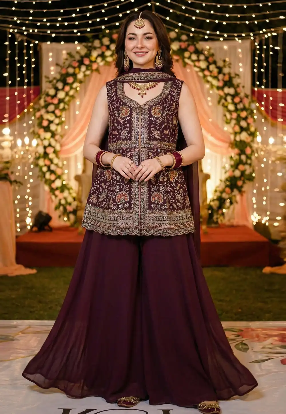 Wine Georgette Readymade Pakistani Suit 324191