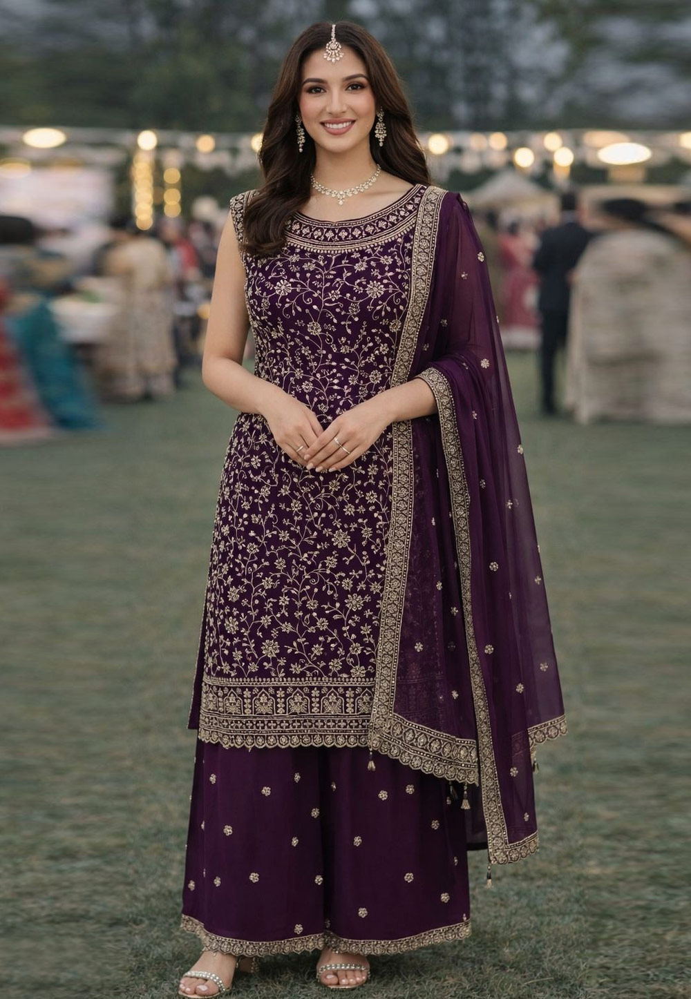 Wine Georgette Readymade Pakistani Suit 326966