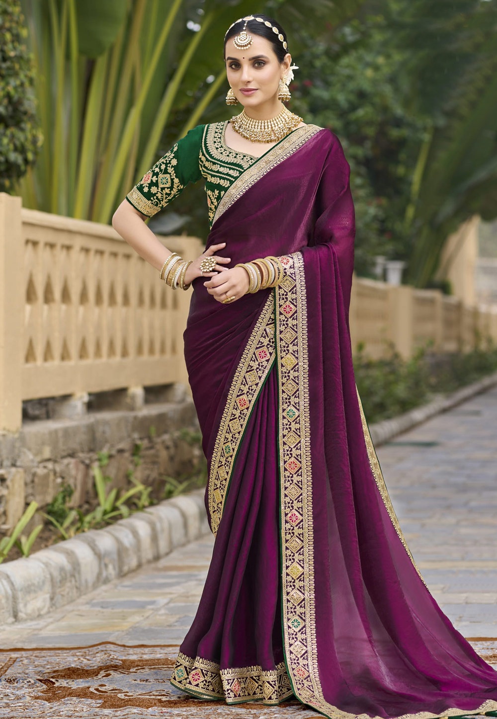Wine Georgette Saree With Blouse 308375