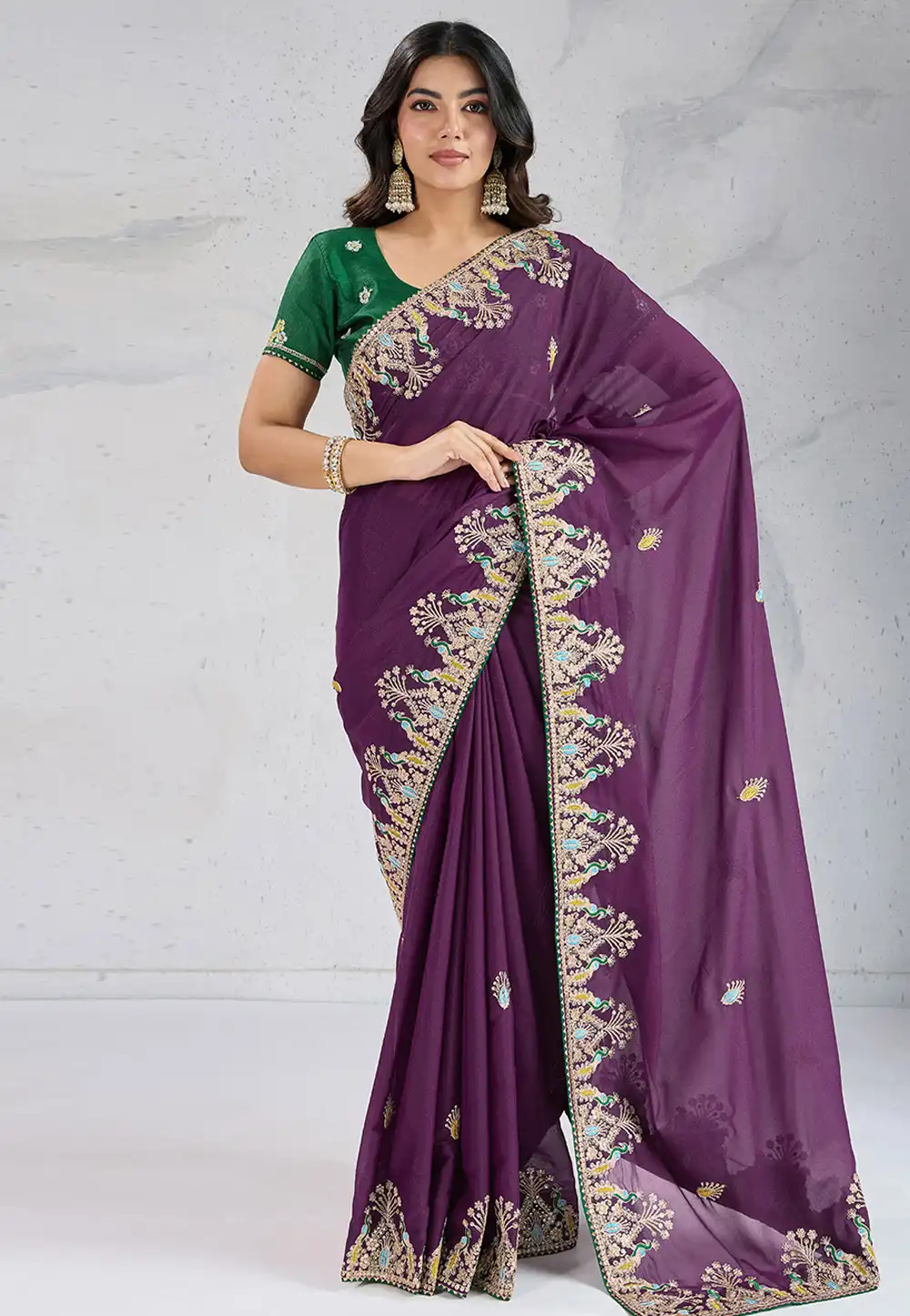 Wine Georgette Saree With Blouse 314711