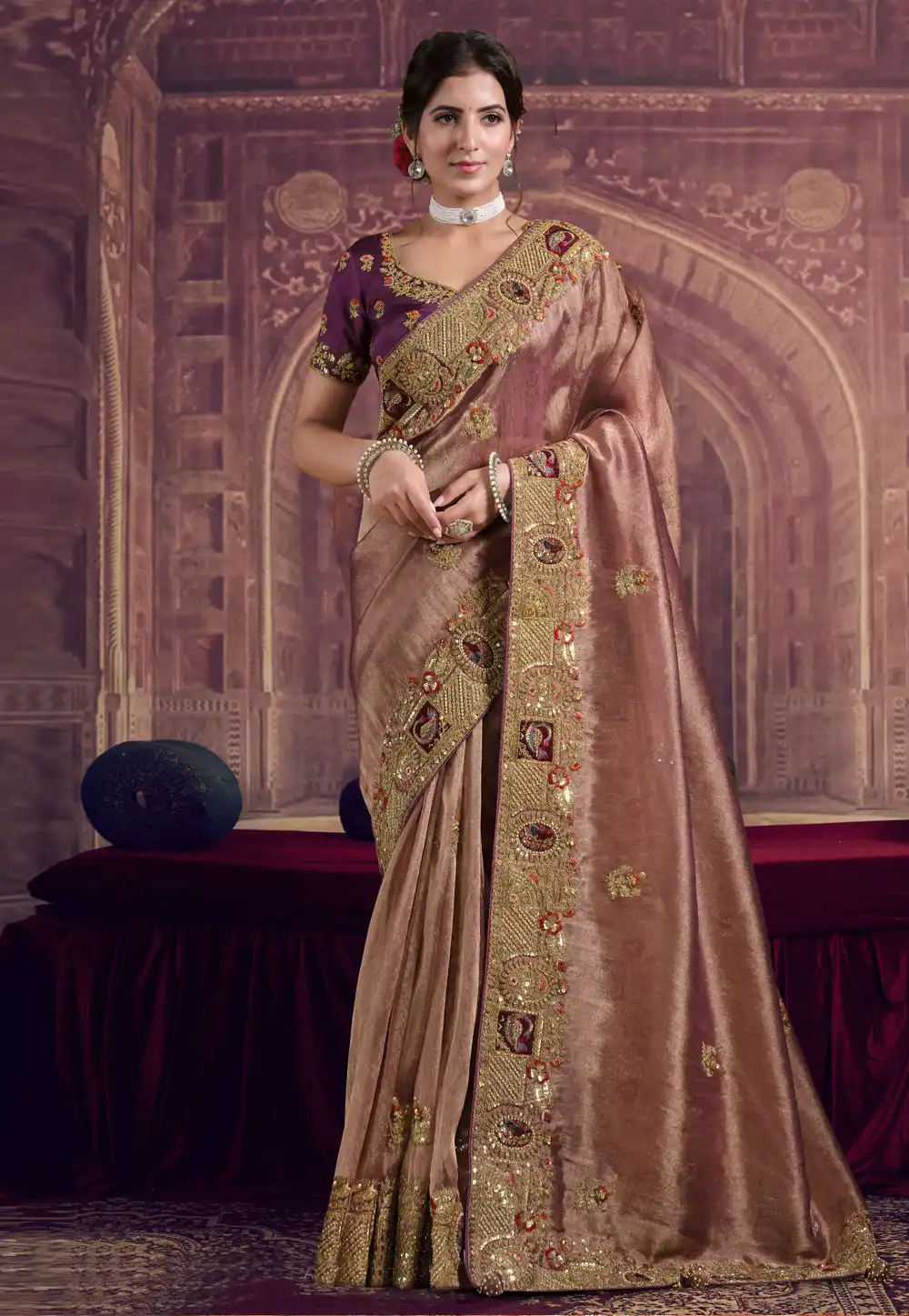 Wine Georgette Saree With Blouse 319503