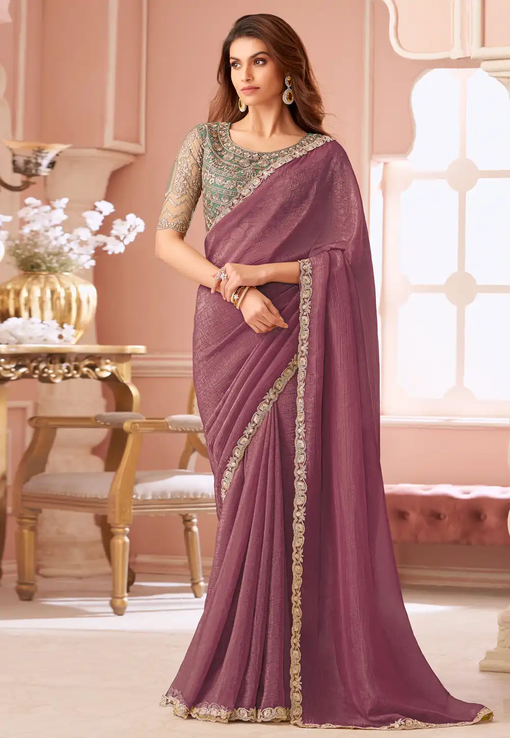 Wine Georgette Saree With Blouse 317031