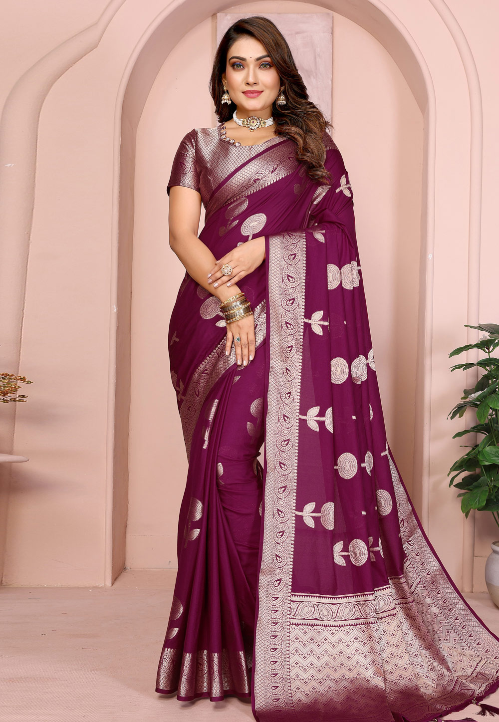 Wine Georgette Saree With Blouse 312283