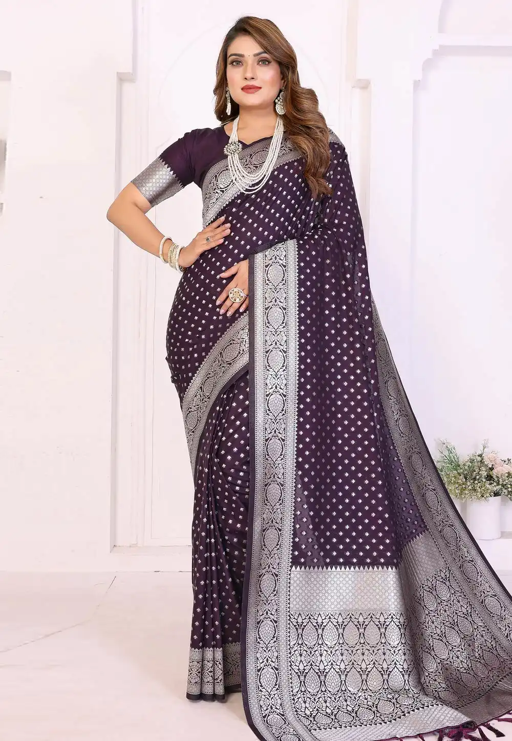 Wine Georgette Saree With Blouse 321324
