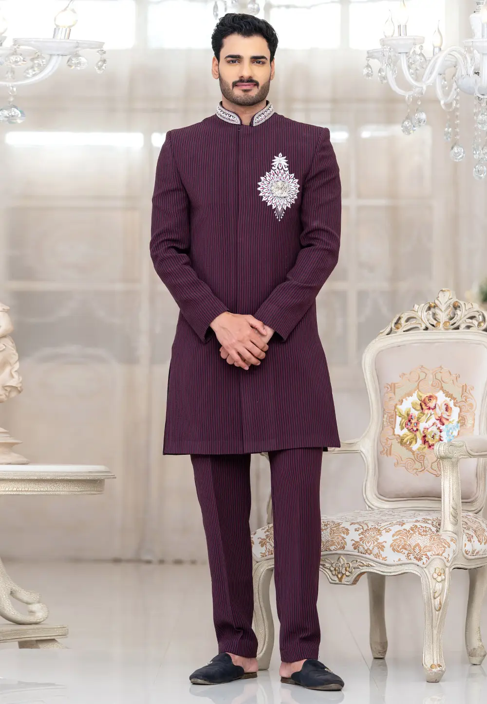 Wine Imported Indo Western Suit 336519