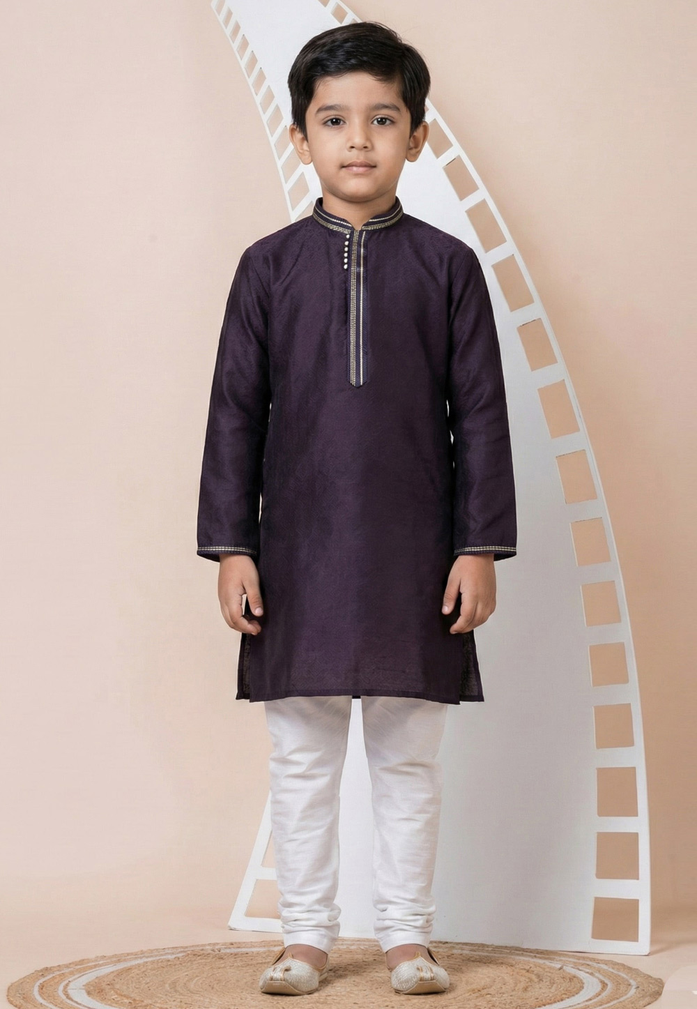 Wine Jacquard Kids Kurta Pajama 322843