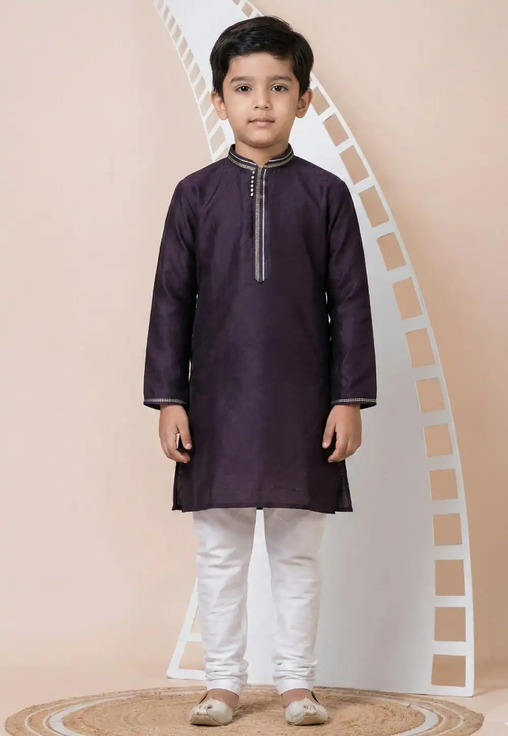 Wine Jacquard Kids Kurta Pajama 322843