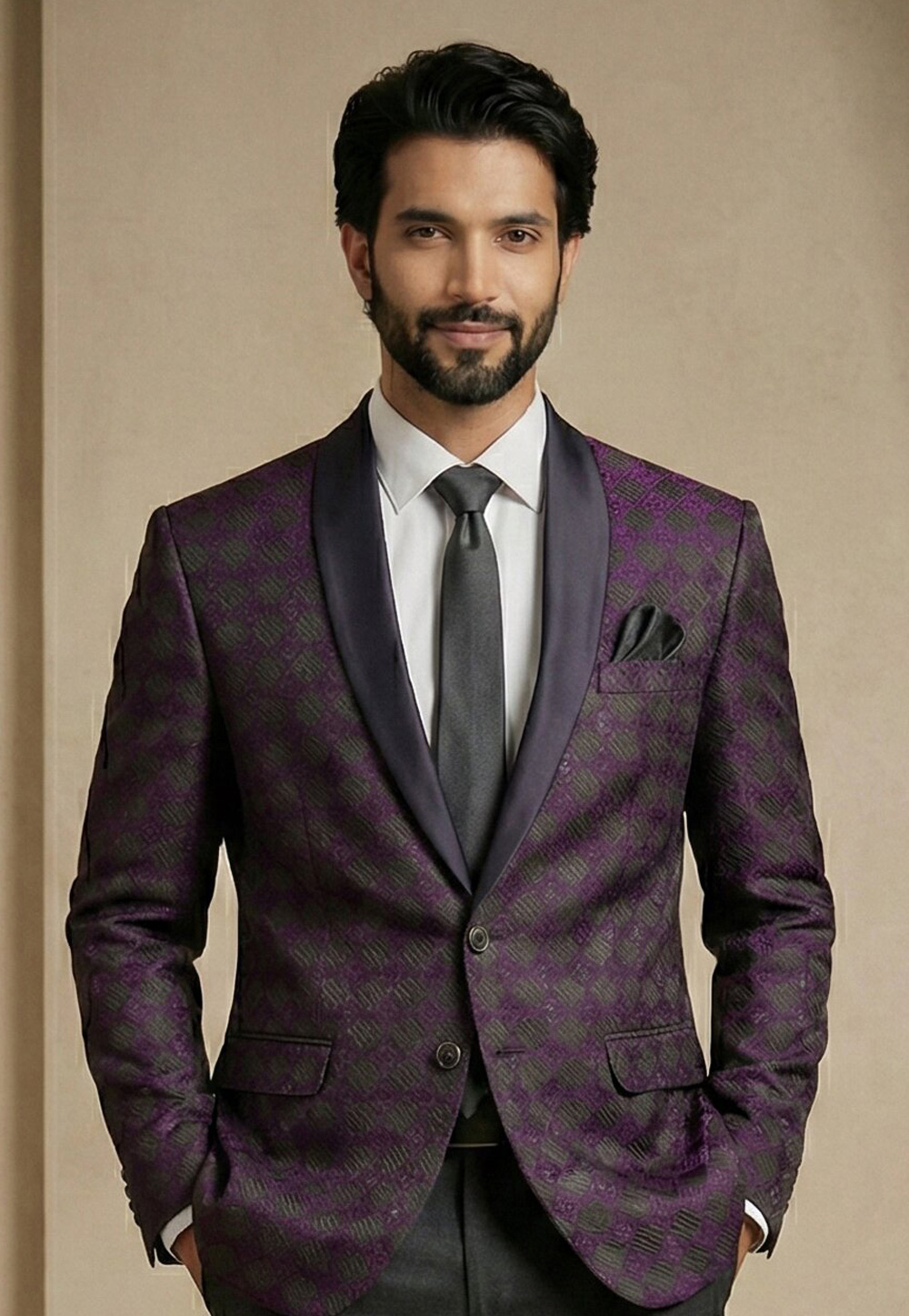 Wine Jacquard Readymade Blazer 324309