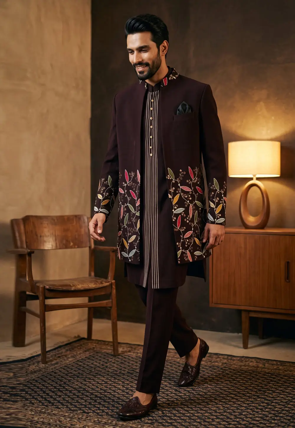 Wine Lachka Indo Western Suit 337193