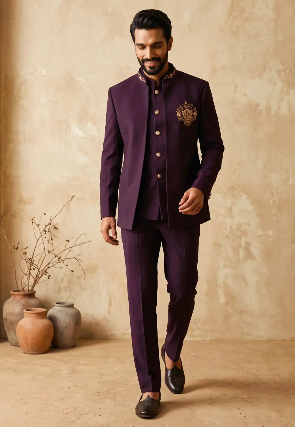 Wine Lachka Jodhpuri Suit 337214