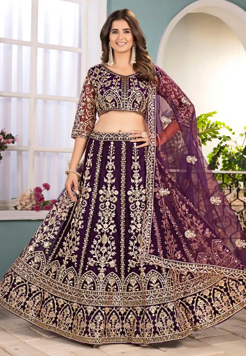 Wine Net Circular Lehenga Choli 315864