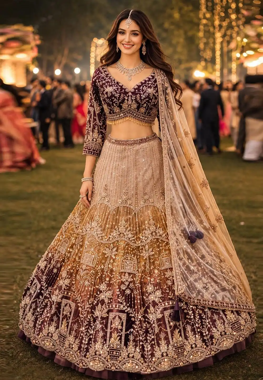 Wine Net Lehenga Choli For Wedding 328124