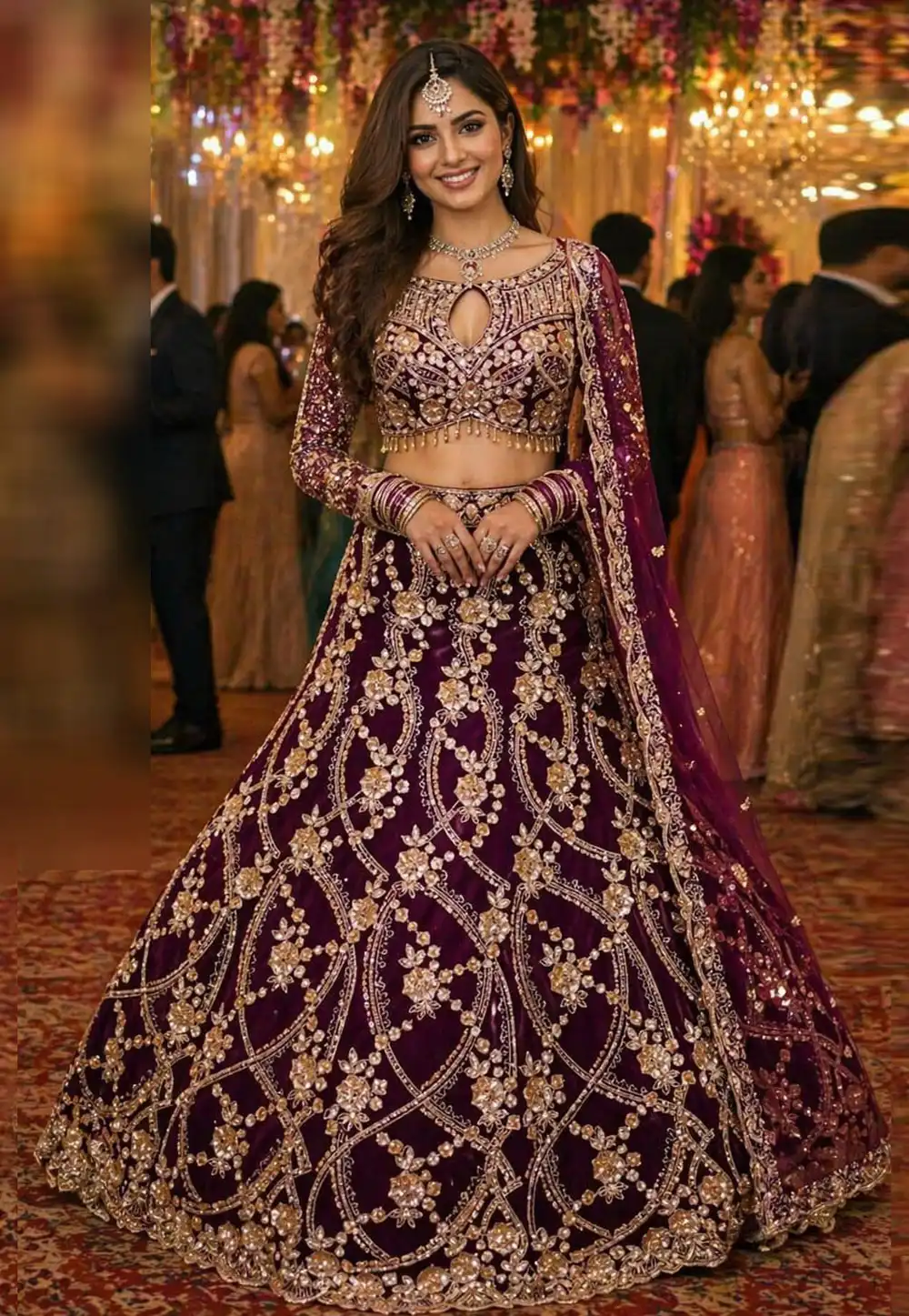 Wine Net Lehenga Choli For Wedding 328942