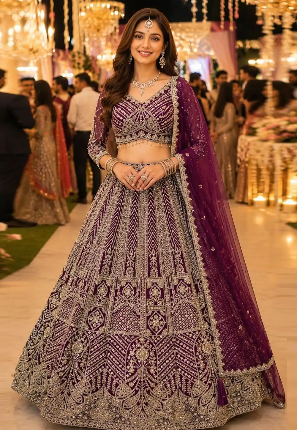 Wine Net Lehenga Choli For Wedding 330144
