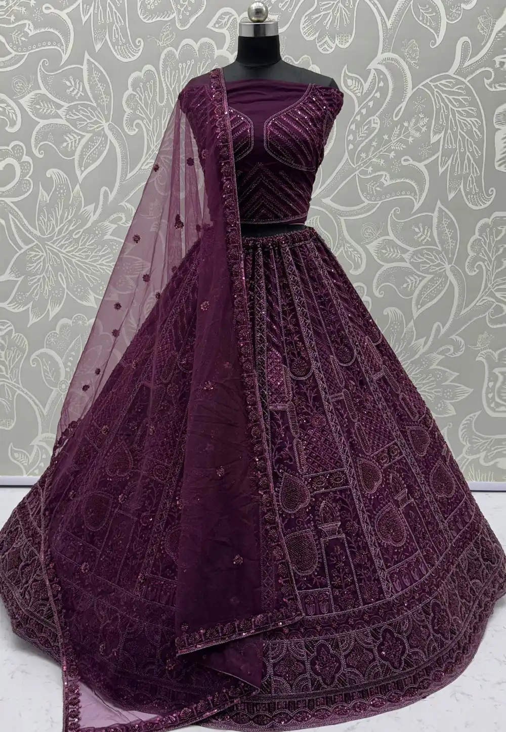 Wine Net Wedding Lehenga Choli 314557