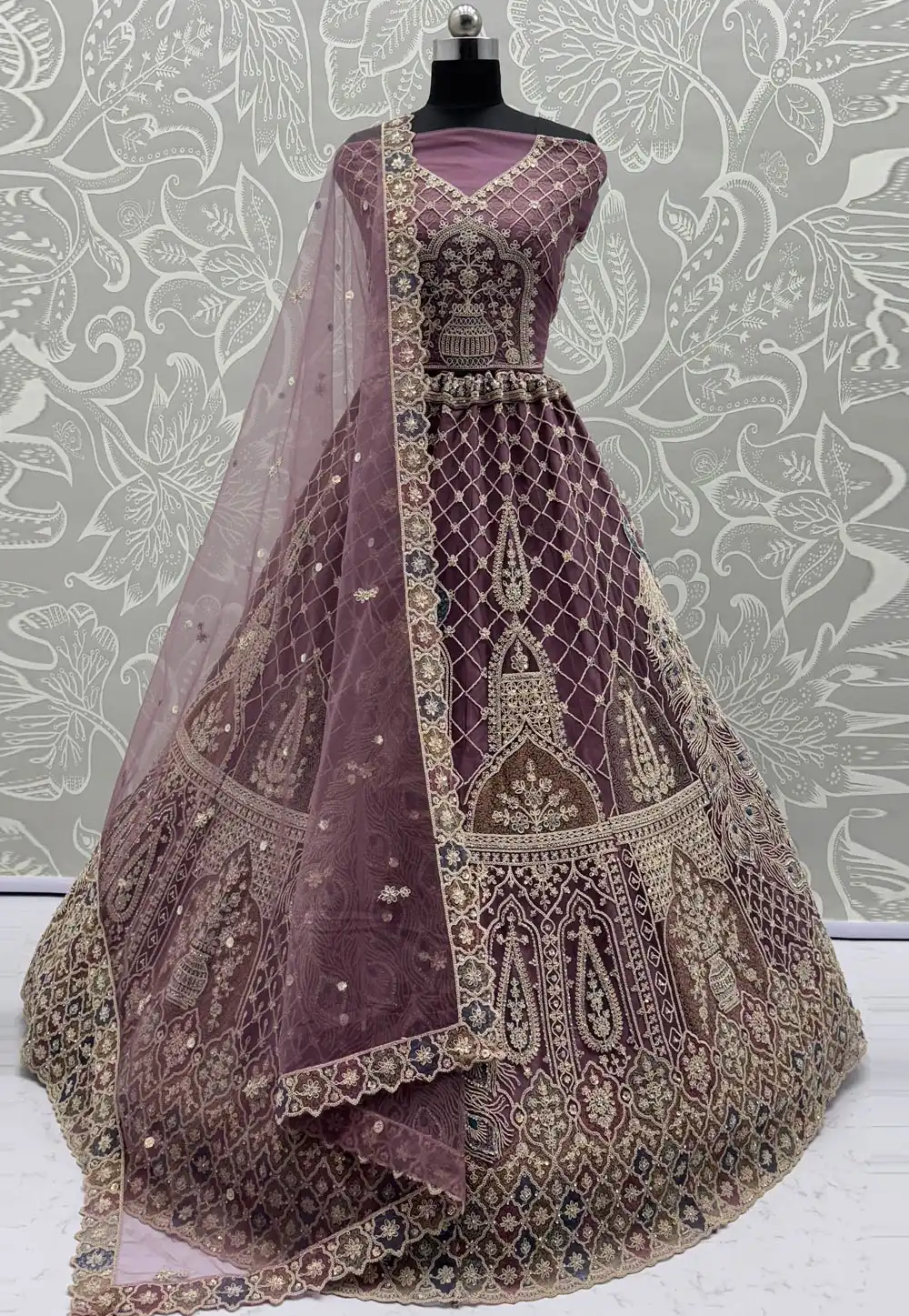 Wine Net Wedding Lehenga Choli 316241
