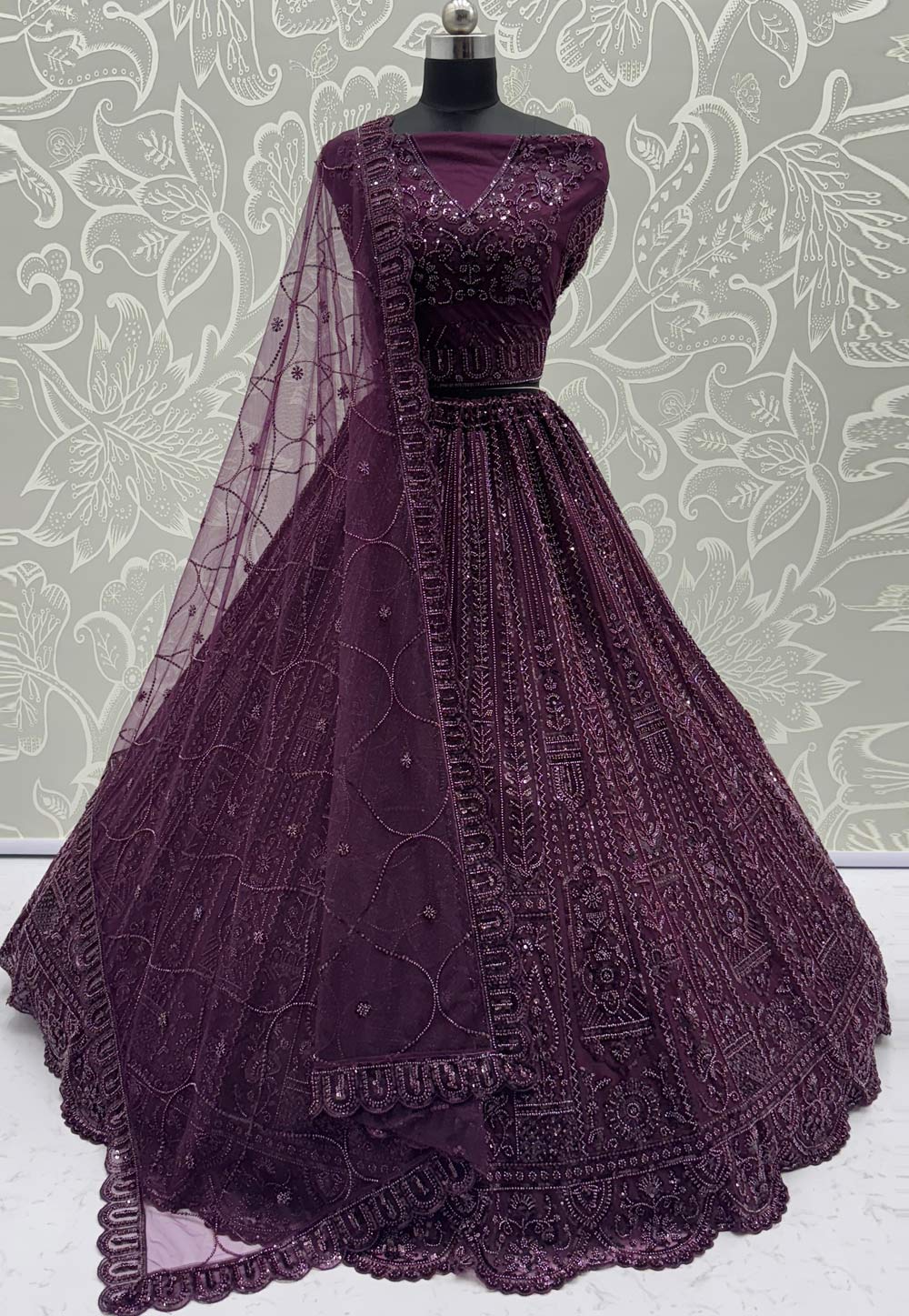 Wine Net Wedding Lehenga Choli 317071