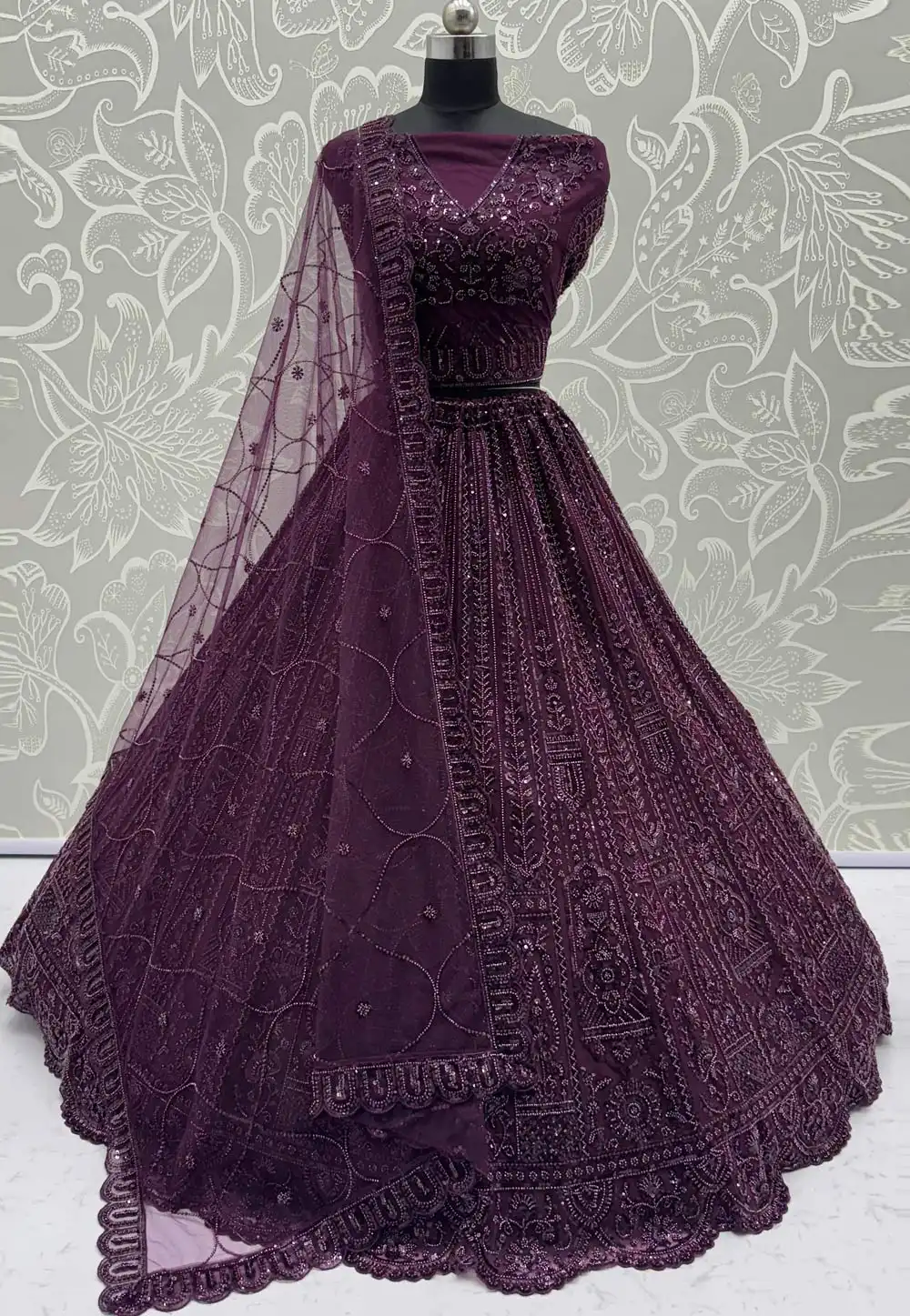 Wine Net Wedding Lehenga Choli 317071