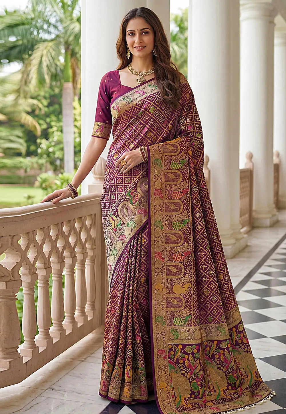 Wine Nylon Saree With Blouse 331520