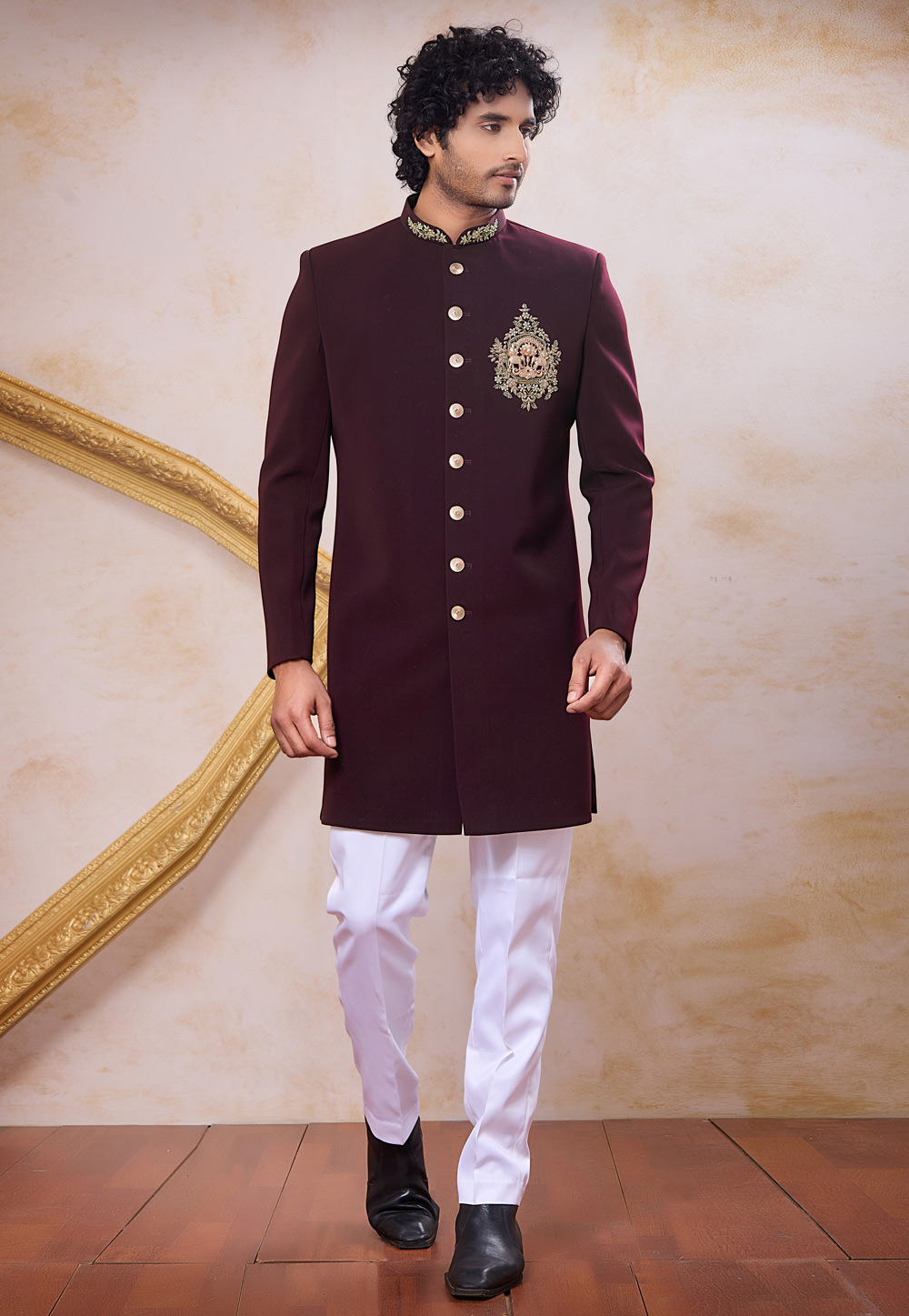 Wine Polyester Indo Western Suit 330265