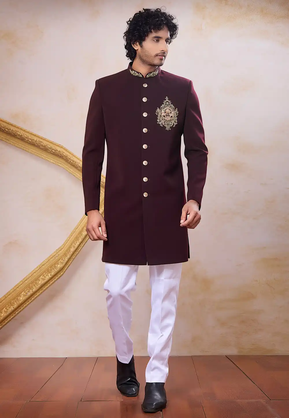 Wine Polyester Indo Western Suit 330265