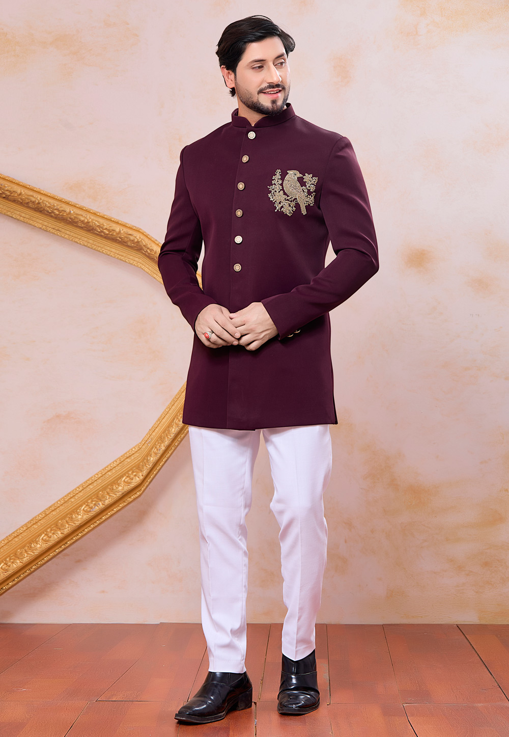 Wine Polyester Indo Western Suit 330267