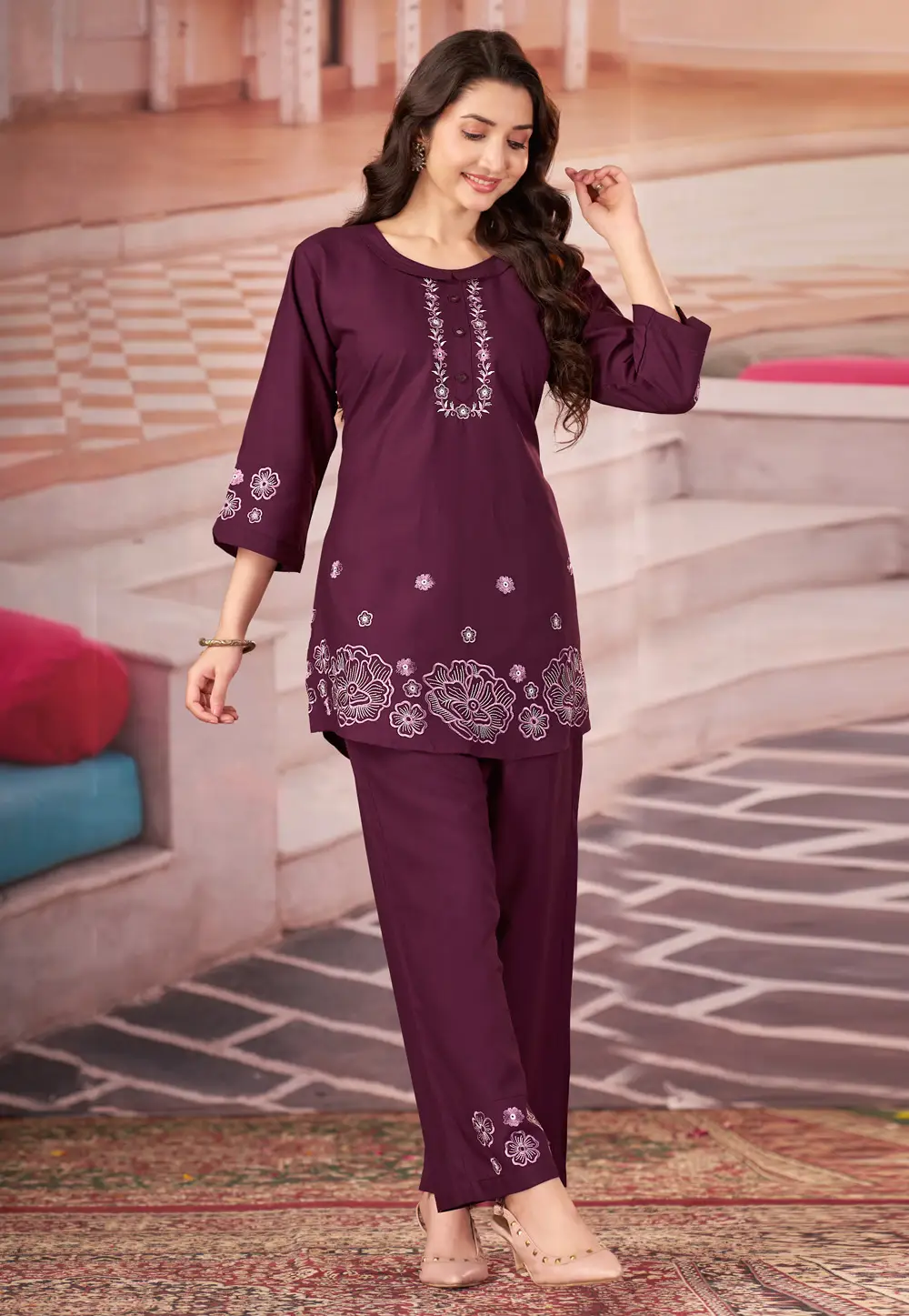 Wine Rayon Co-Ords Set 335018