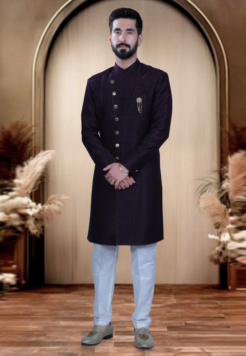 Wine Rayon Indo Western Sherwani 319690