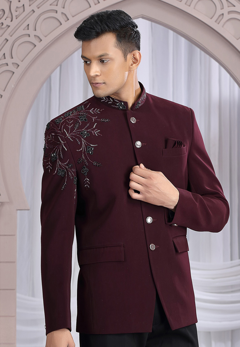 Wine Rayon Jodhpuri Suit 319131