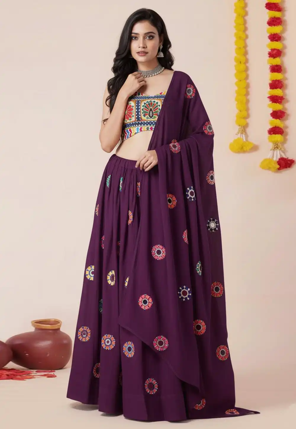 Wine Rayon Navratri Chaniya Choli 327830