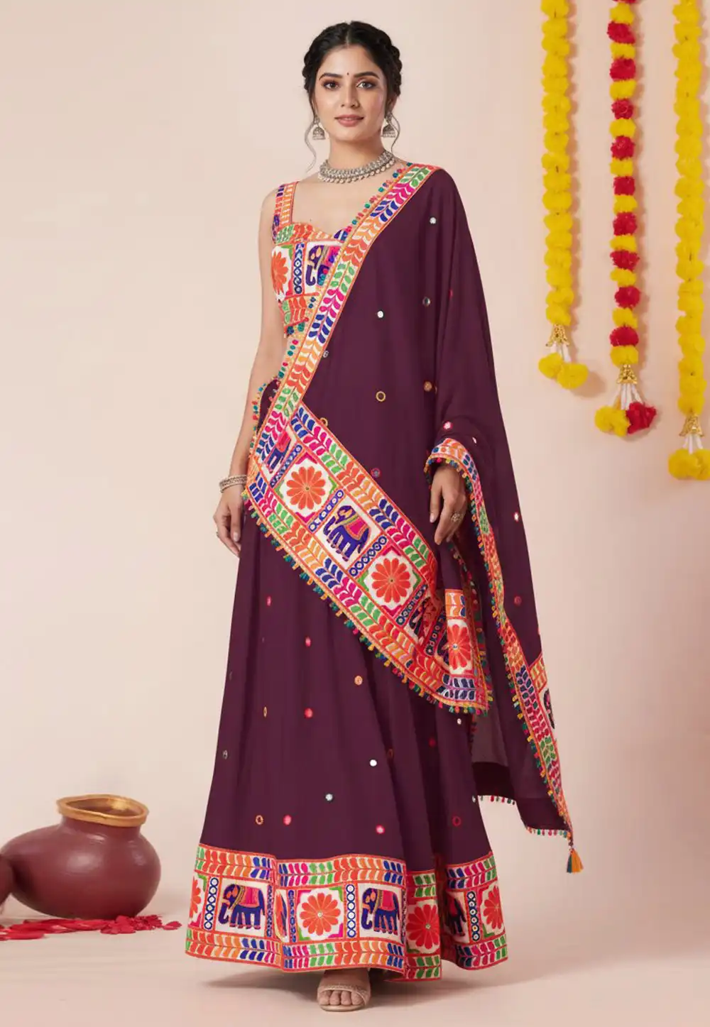 Wine Rayon Navratri Chaniya Choli 327972