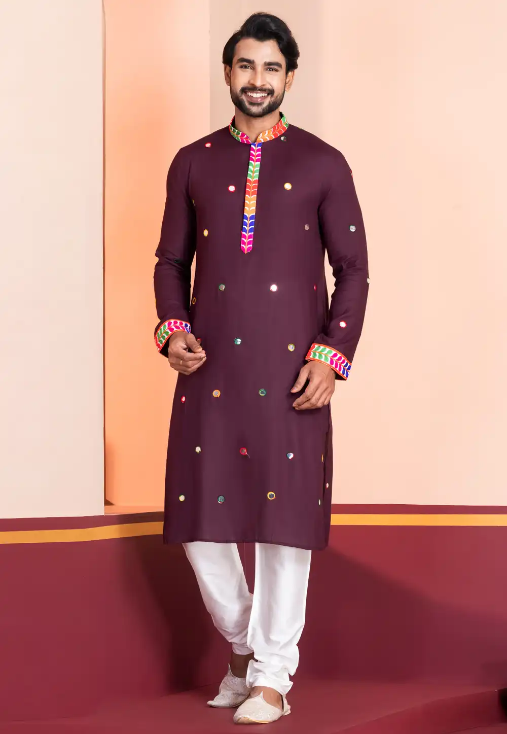 Wine Rayon Navratri Kurta Pajama 315580