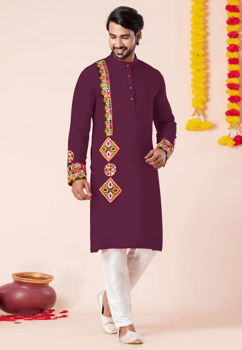 Wine Rayon Navratri Kurta Pajama 315891