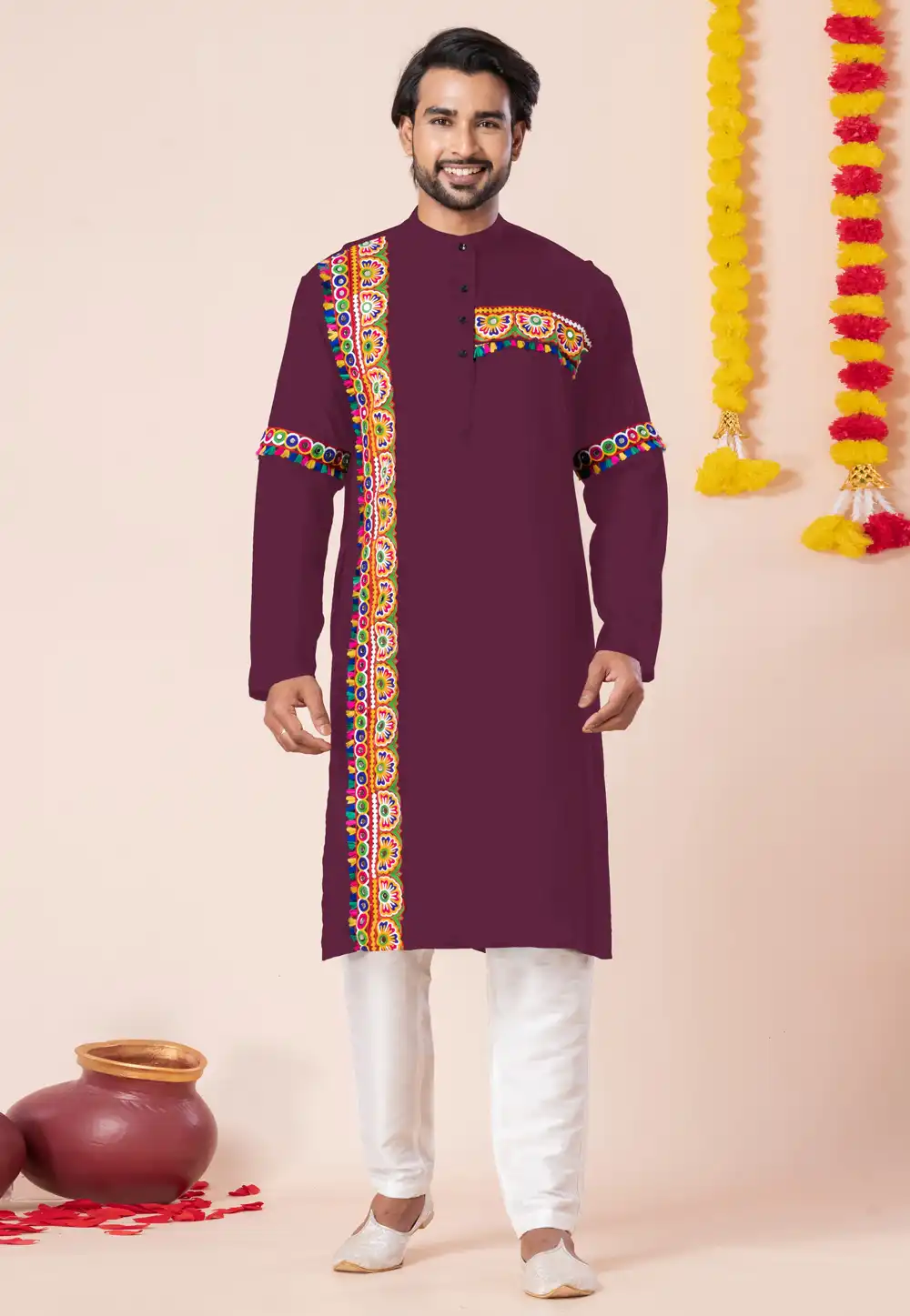 Wine Rayon Navratri Kurta Pajama 315897