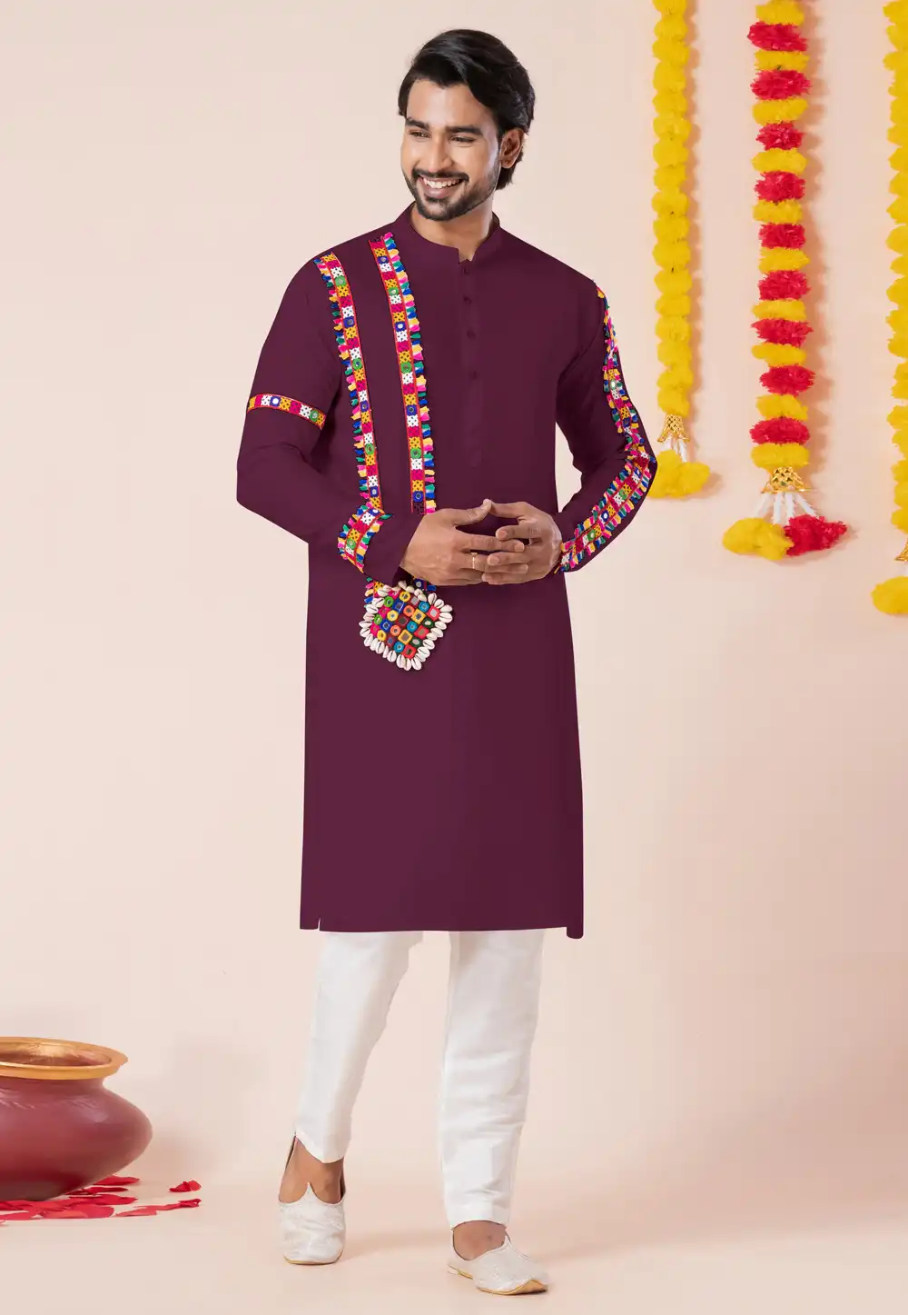 Wine Rayon Navratri Kurta Pajama 315903