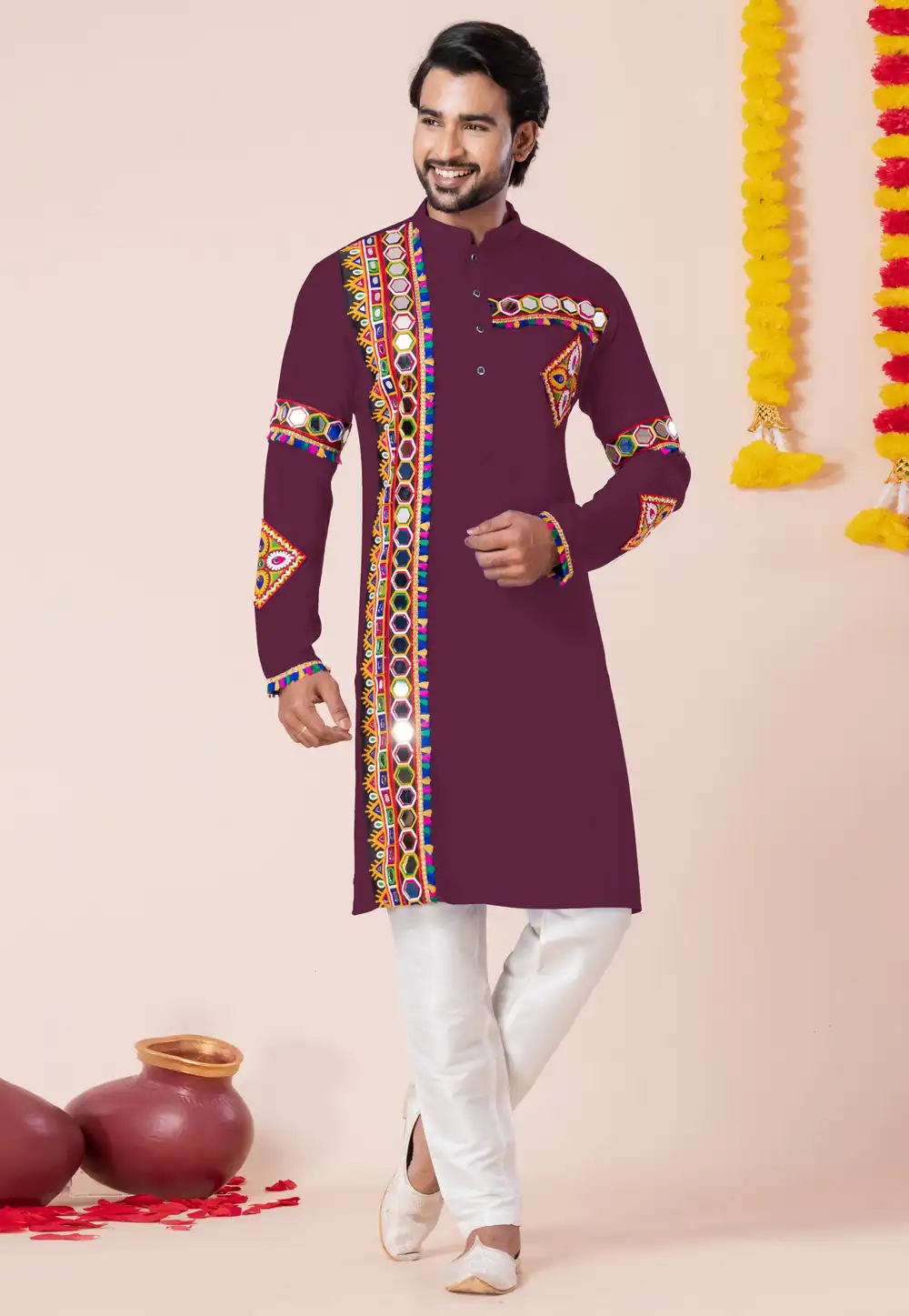 Wine Rayon Navratri Kurta Pajama 315909