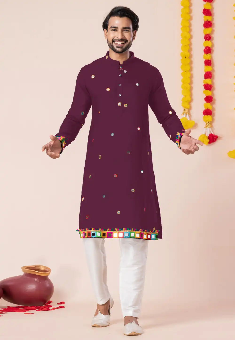 Wine Rayon Navratri Kurta Pajama 315922