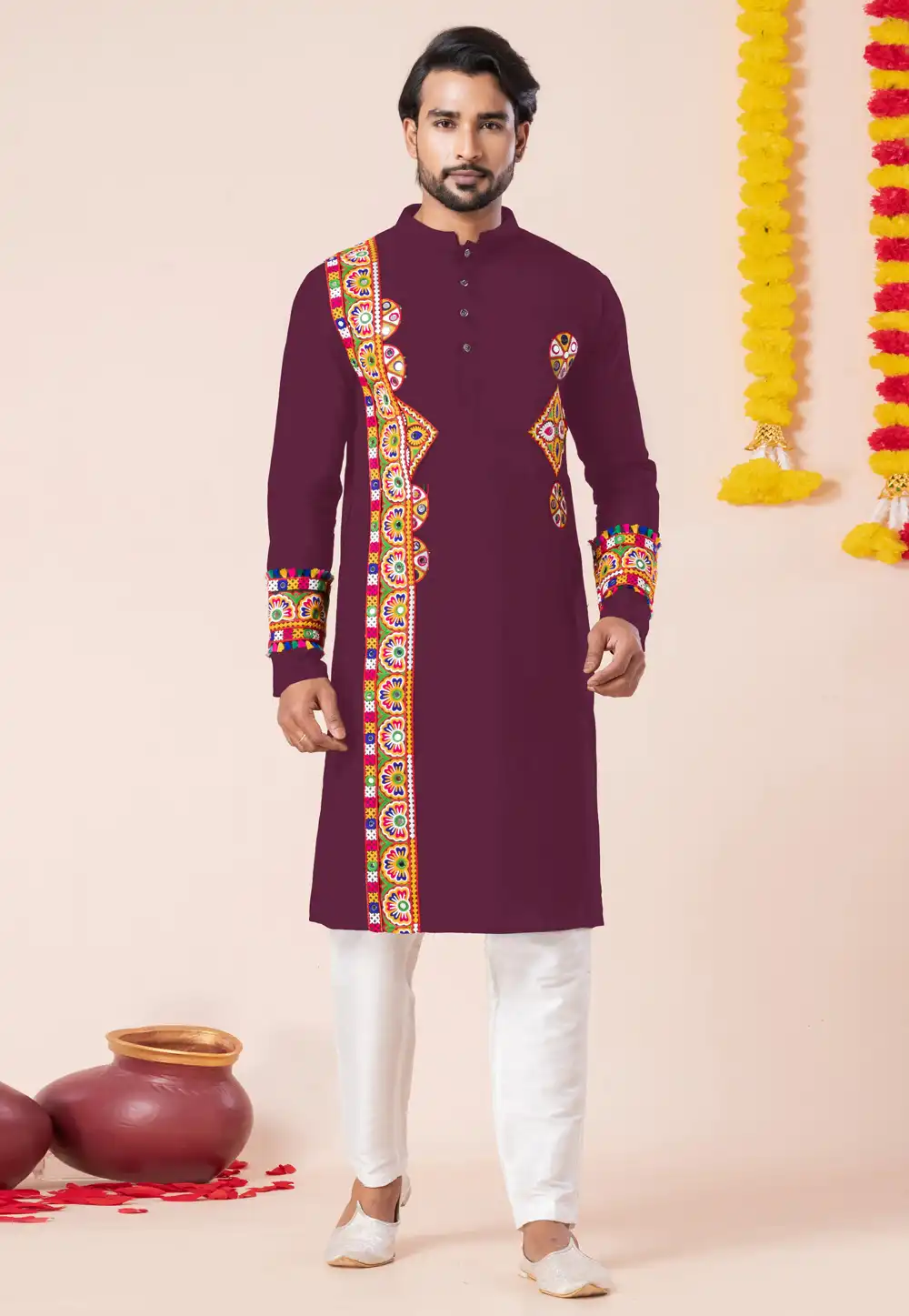 Wine Rayon Navratri Kurta Pajama 315928